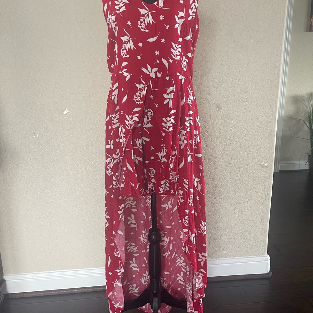 Red Floral Sleeveless Maxi Romper Dress